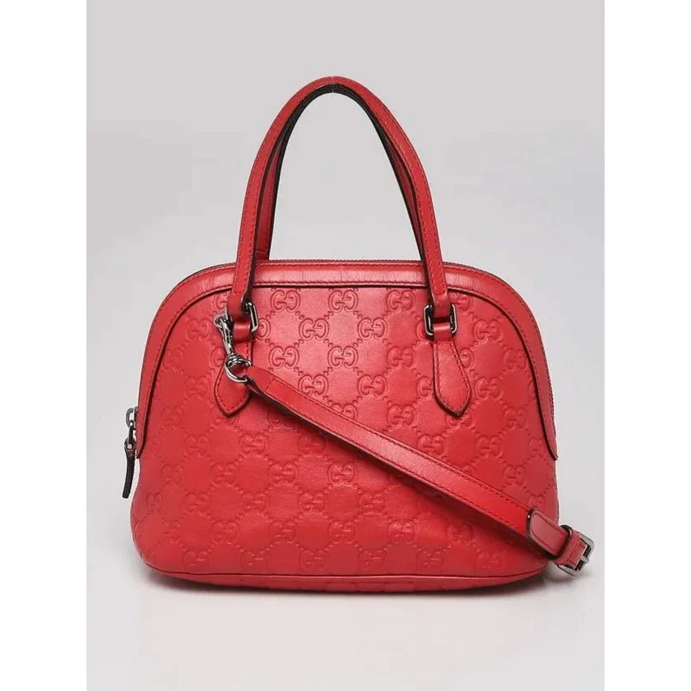 Gucci Guccissima Red Leather Dome Satchel Crossbody‎ Bag 341504 493075